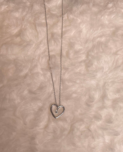 9ct White Gold Open Heart Pendant with Floating Diamond