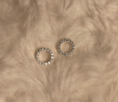 Circle Stud Earrings With Cubic Zirconia Silver Rhodium Plated Silver