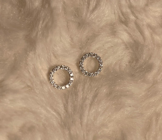 Circle Stud Earrings With Cubic Zirconia Silver Rhodium Plated Silver