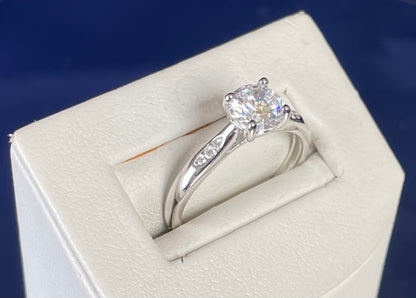 Brilliant Cut Cubic Zirconia Solitaire With Cubic Zirconia On Shoulder Rhodium plated