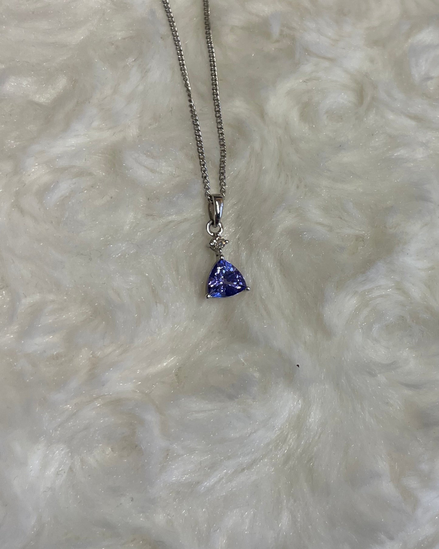 9ct White Gold Triangle Tanzanite Pendant with Small Diamond Necklace