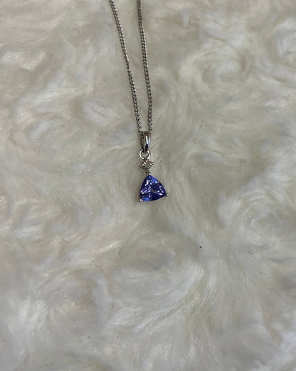 9ct White Gold Triangle Tanzanite Pendant with Small Diamond Necklace
