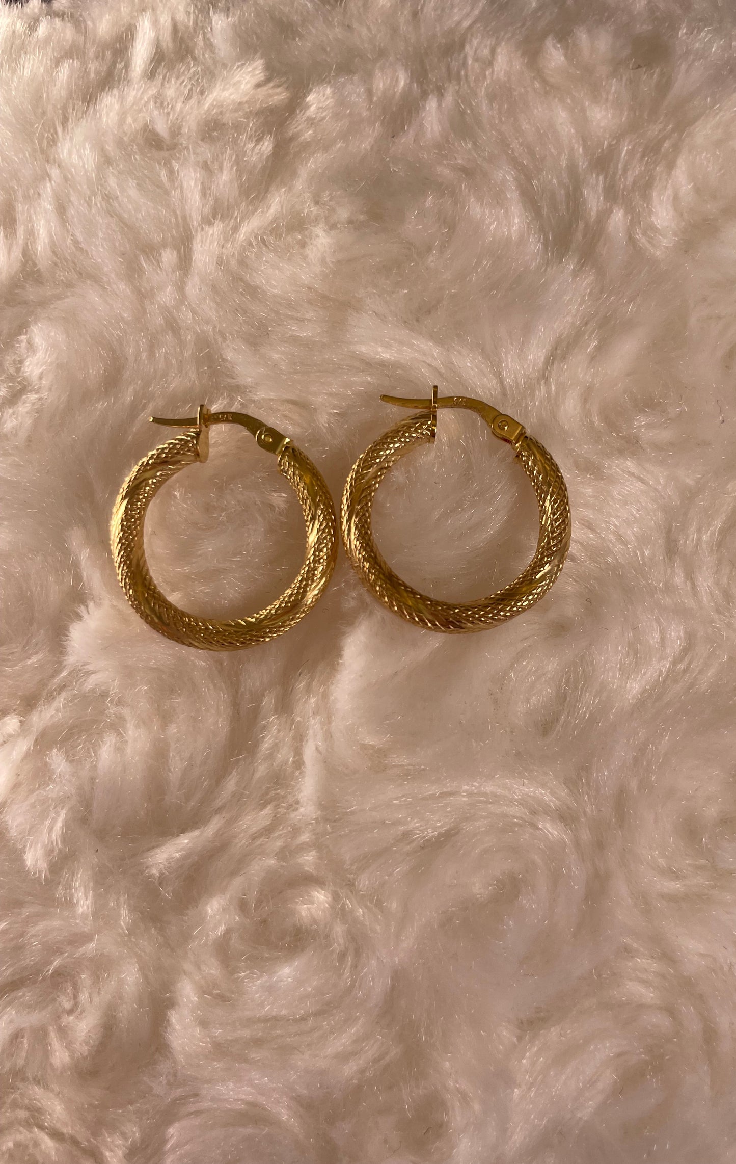 9ct Yellow Gold Patterned Matte Finish Hoop Earrings