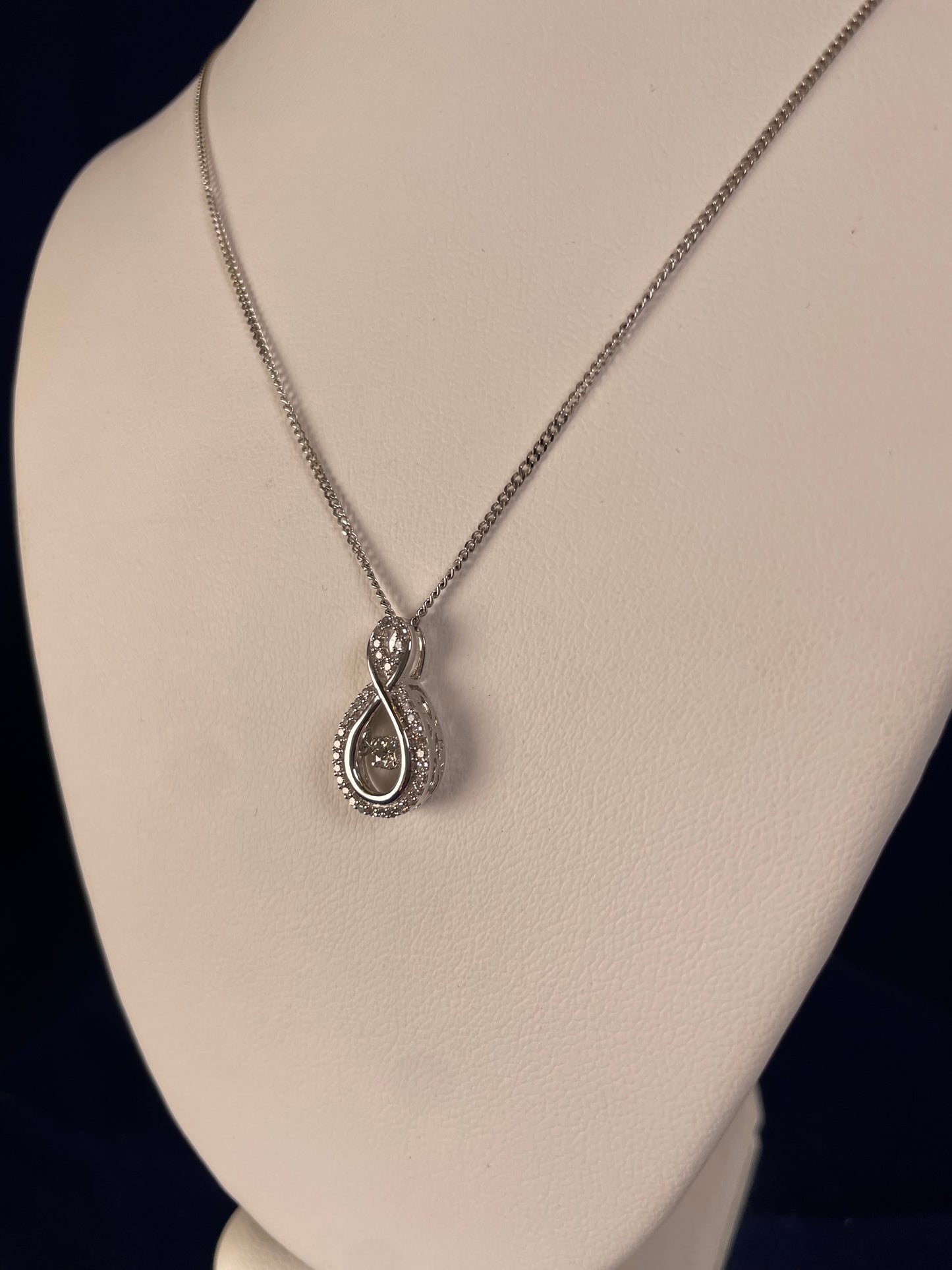 9ct White Gold Figure Eight Diamond Pendant Necklace