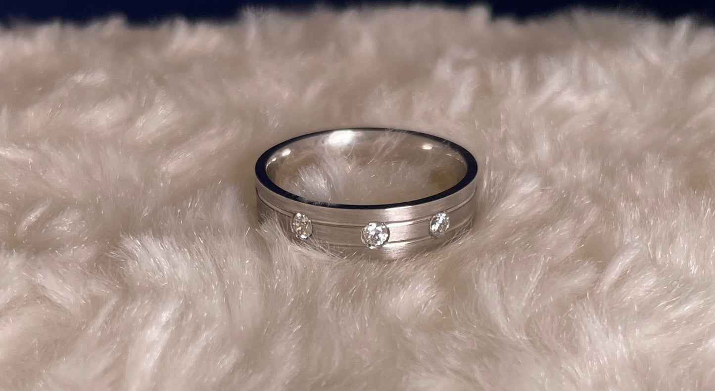 Matte Finish Flat Court Band with Cubic Zirconias