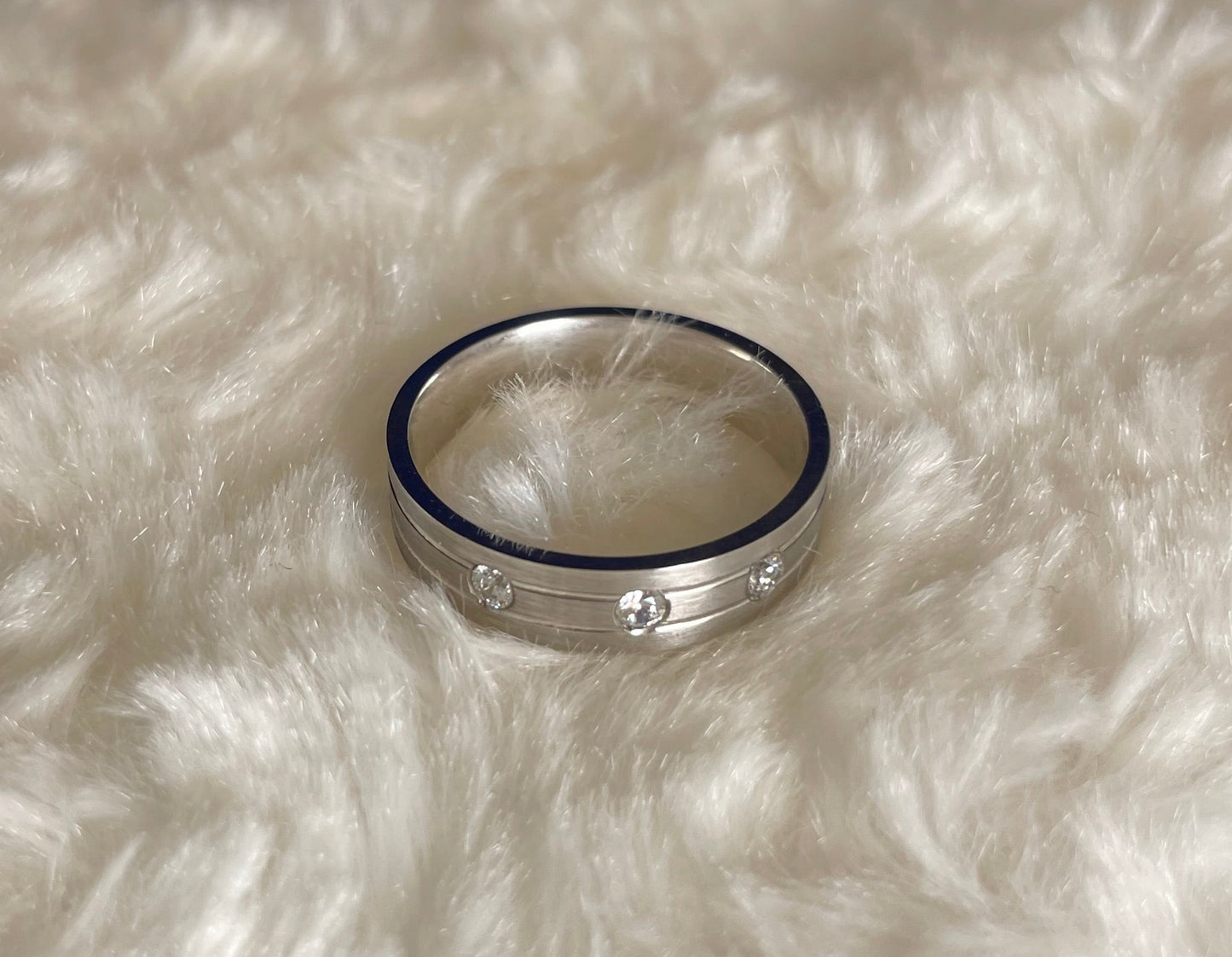 Rhodium-Plated Silver Matte Finish Flat Court Band with Cubic Zirconias