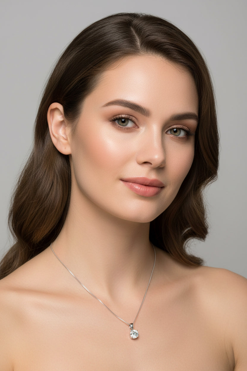 9ct White Gold Brilliant Cut Cubic Zirconia Pendant Necklace