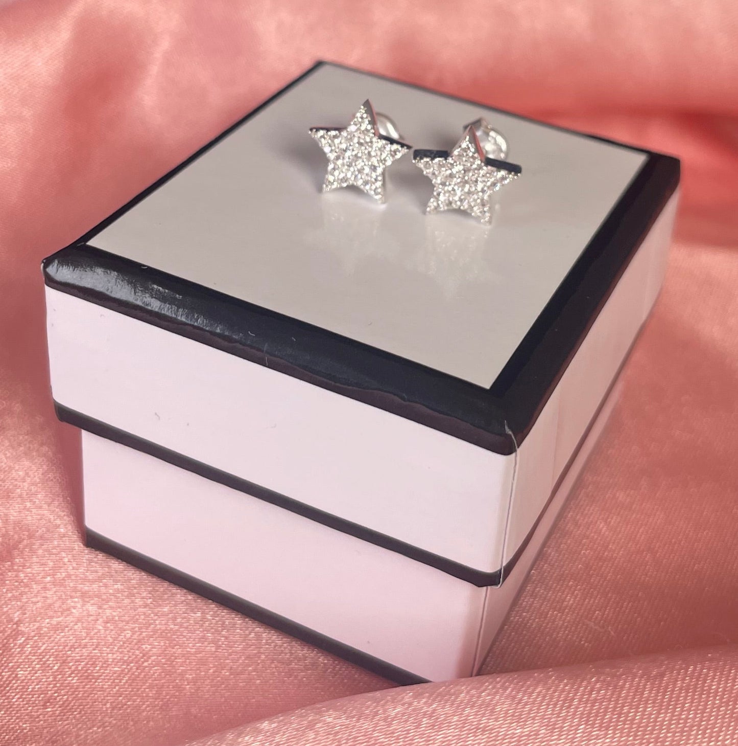 Rhodium-Plated Silver Pretty Star Earrings With Cubic Zirconia