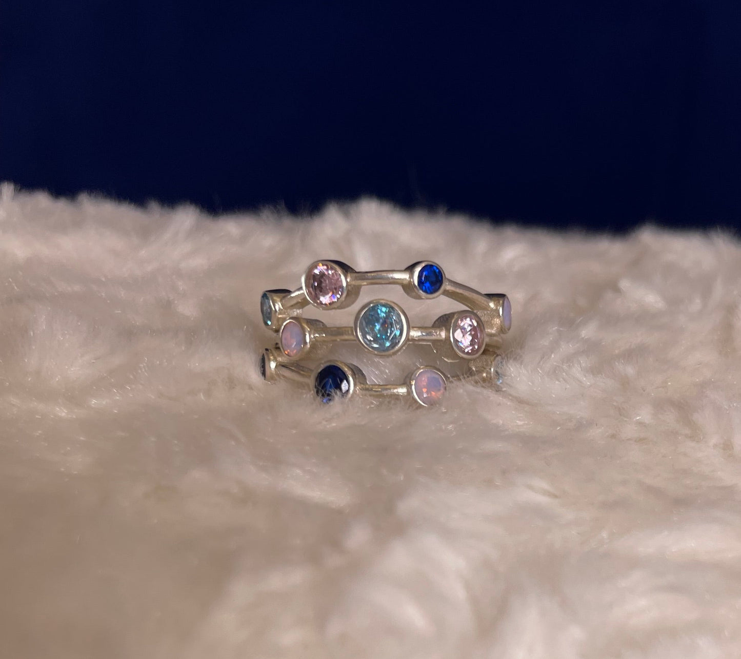 Rhodium-Plated Silver Boodle Ring With Coloured Cubic Zirconia