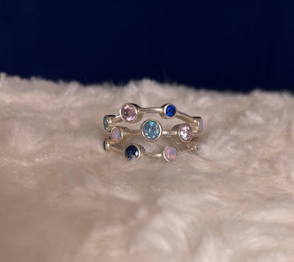 Rhodium-Plated Silver Boodle Ring With Coloured Cubic Zirconia