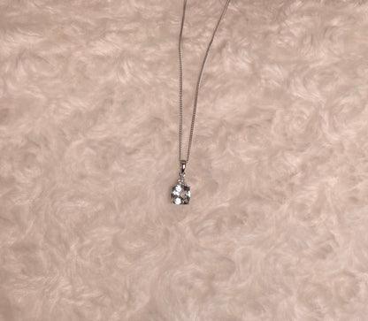 9ct White Gold Cushion Shape Aquamarine with Diamond Chips Pendant Necklace