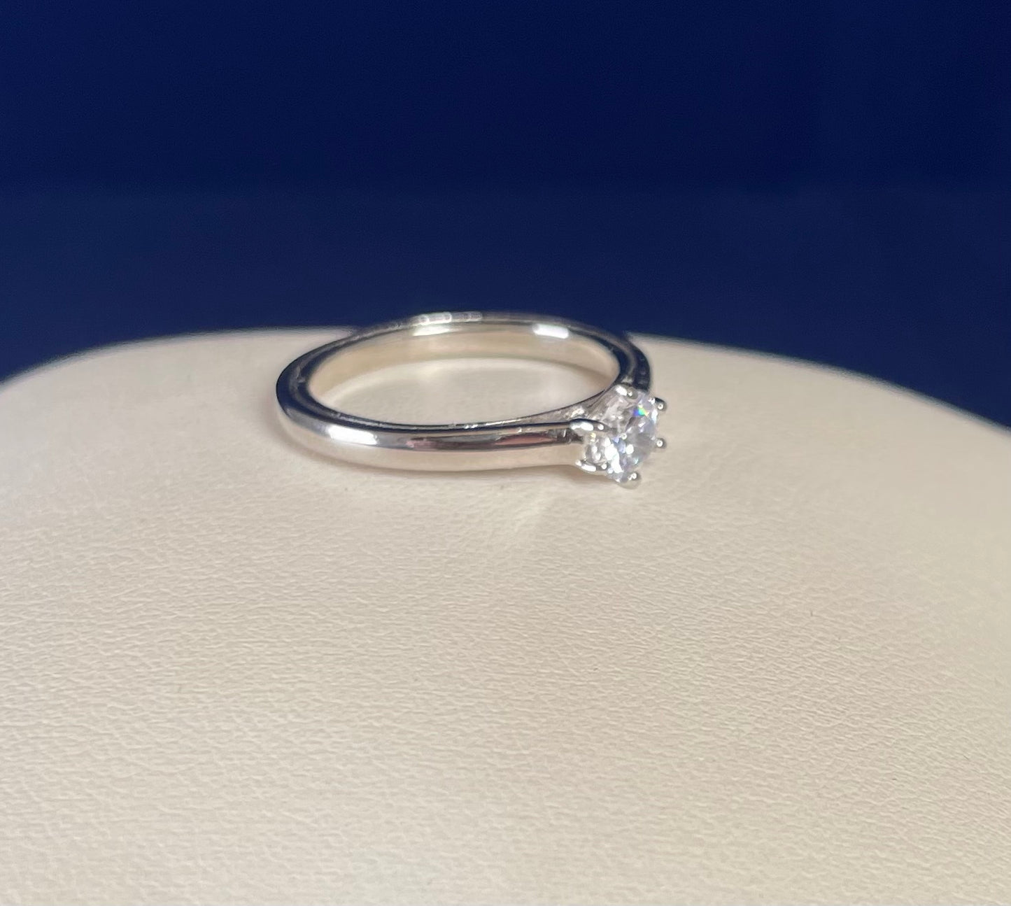 Rhodium-Plated Silver Brilliant Cut Solitaire Cubic Zirconia Six Claw Setting