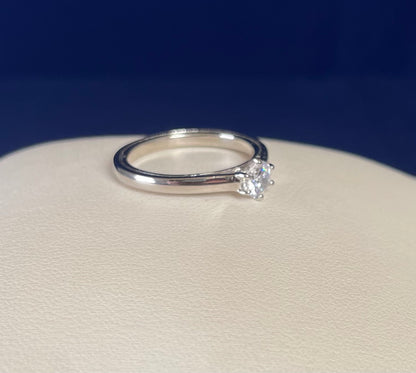 Rhodium-Plated Silver Brilliant Cut Solitaire Cubic Zirconia Six Claw Setting