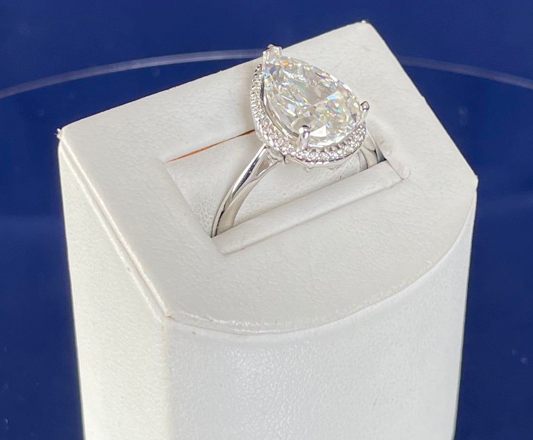 Rhodium Plated Silver Pear Shape Cubic Zirconia Ring