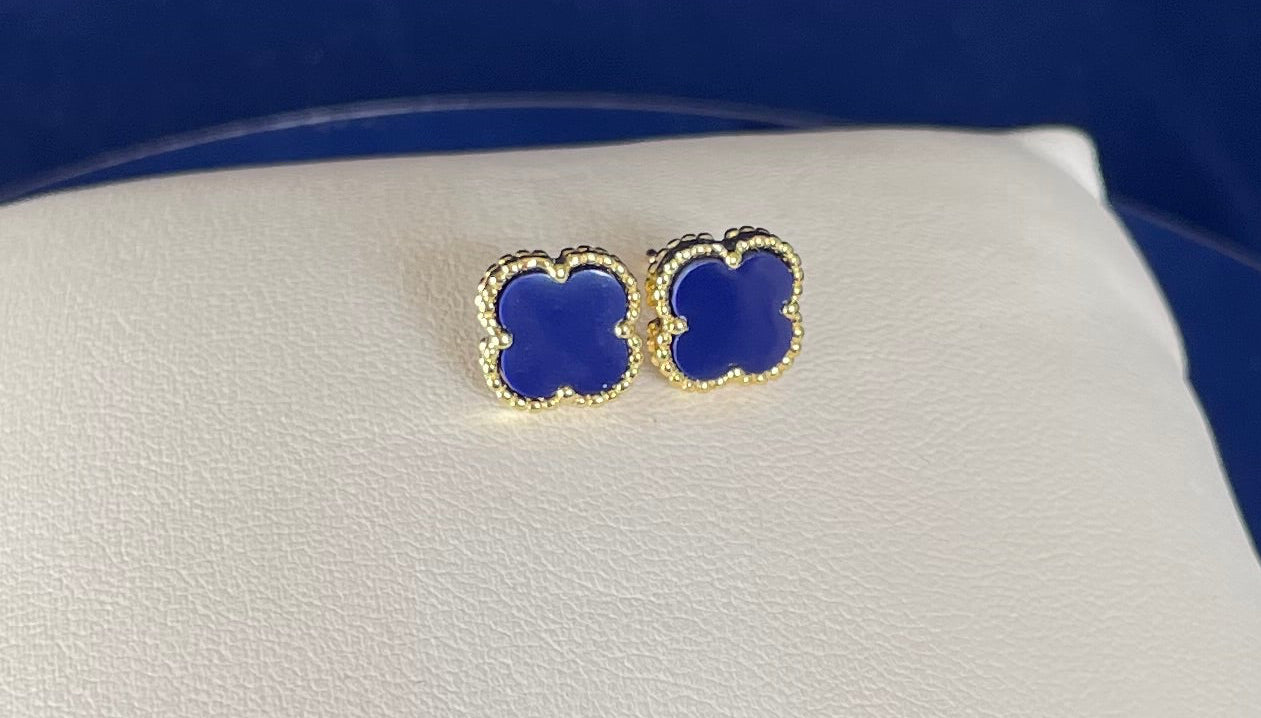 Gold Plated Blue Lapis Clover Earrings