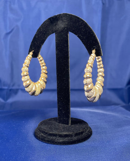 9ct Yellow Gold Patterned Loop Hoop Earrings