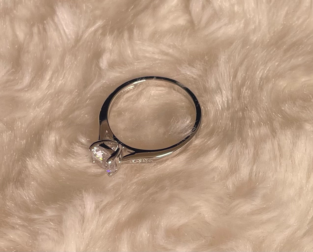 Brilliant Cut Cubic Zirconia Solitaire With Cubic Zirconia On Shoulder Rhodium plated