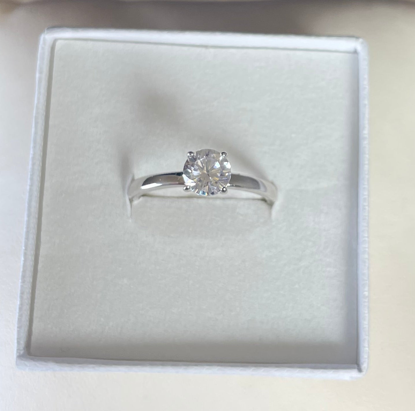 Rhodium-Plated Silver Brilliant Cut Cubic Zirconia Solitaire Ring