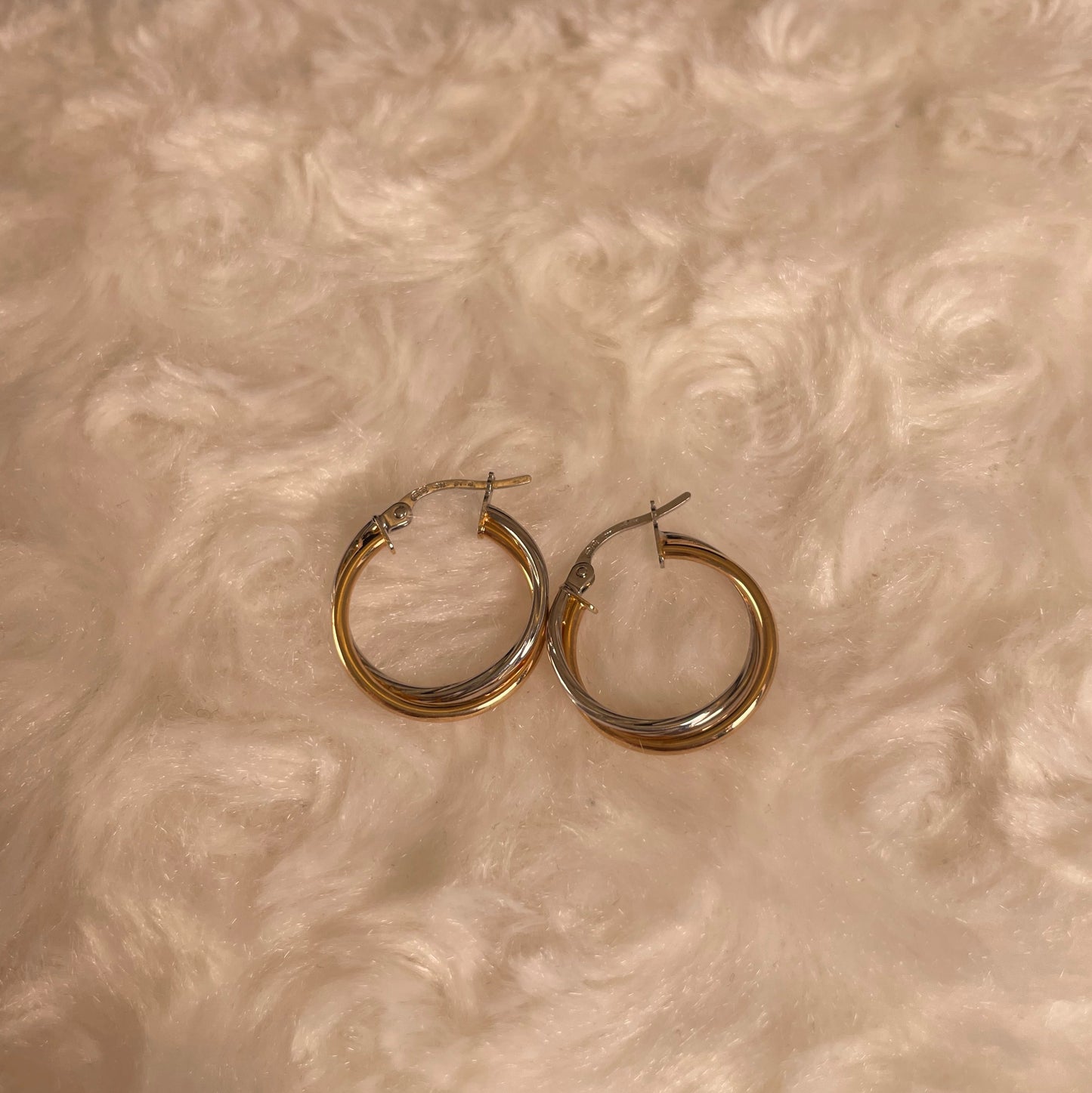 9ct White & Yellow Gold Russian Hoop Earrings
