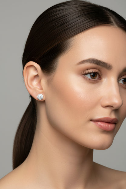 Rhodium-Plated Silver Delicate Round Earrings With Cubic Zirconia