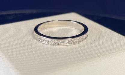 Rhodium-Plated Silver Half Eternity Channel Set Princess Cut Cubic Zirconia