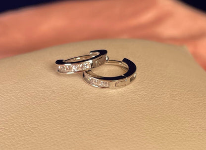 Small Hoop Earrings With Cubic Zirconia Rhodium Plated Silver