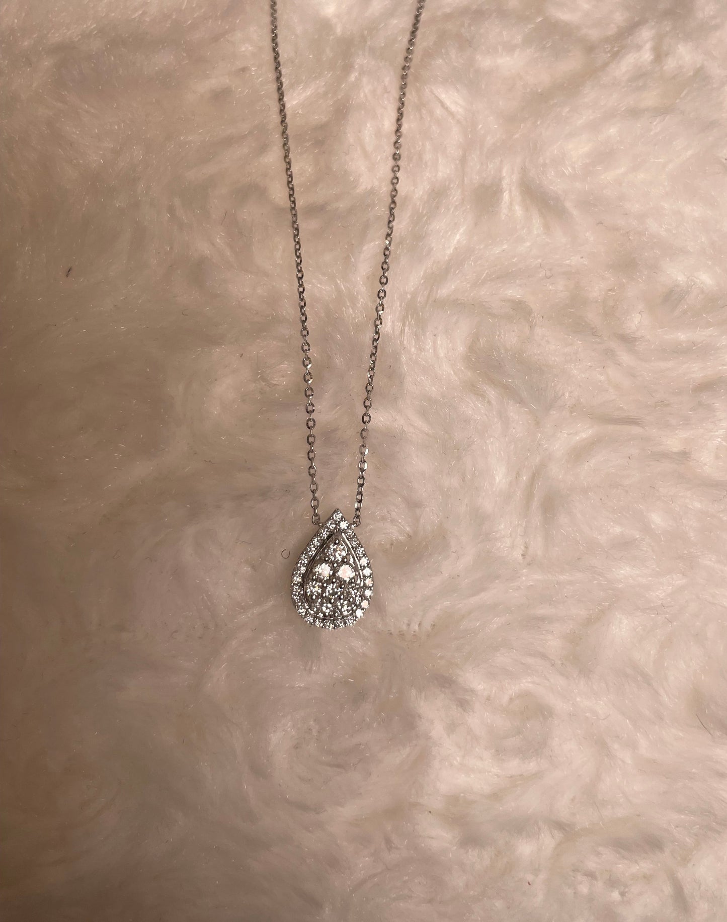 18ct White Gold Pear Shape Pave Set Diamond Pendant Necklace