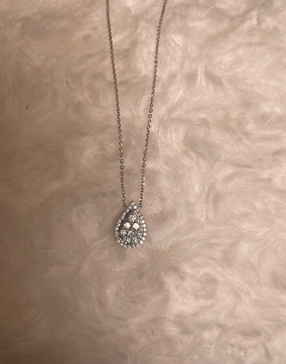 18ct White Gold Pear Shape Pave Set Diamond Pendant Necklace