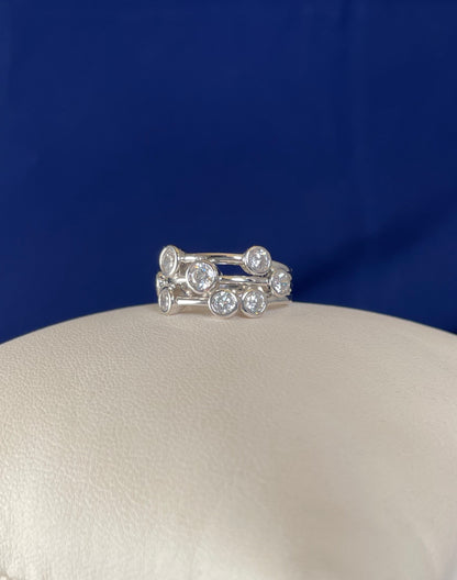 Silver Three Row Boodle Ring with Cubic Zirconias