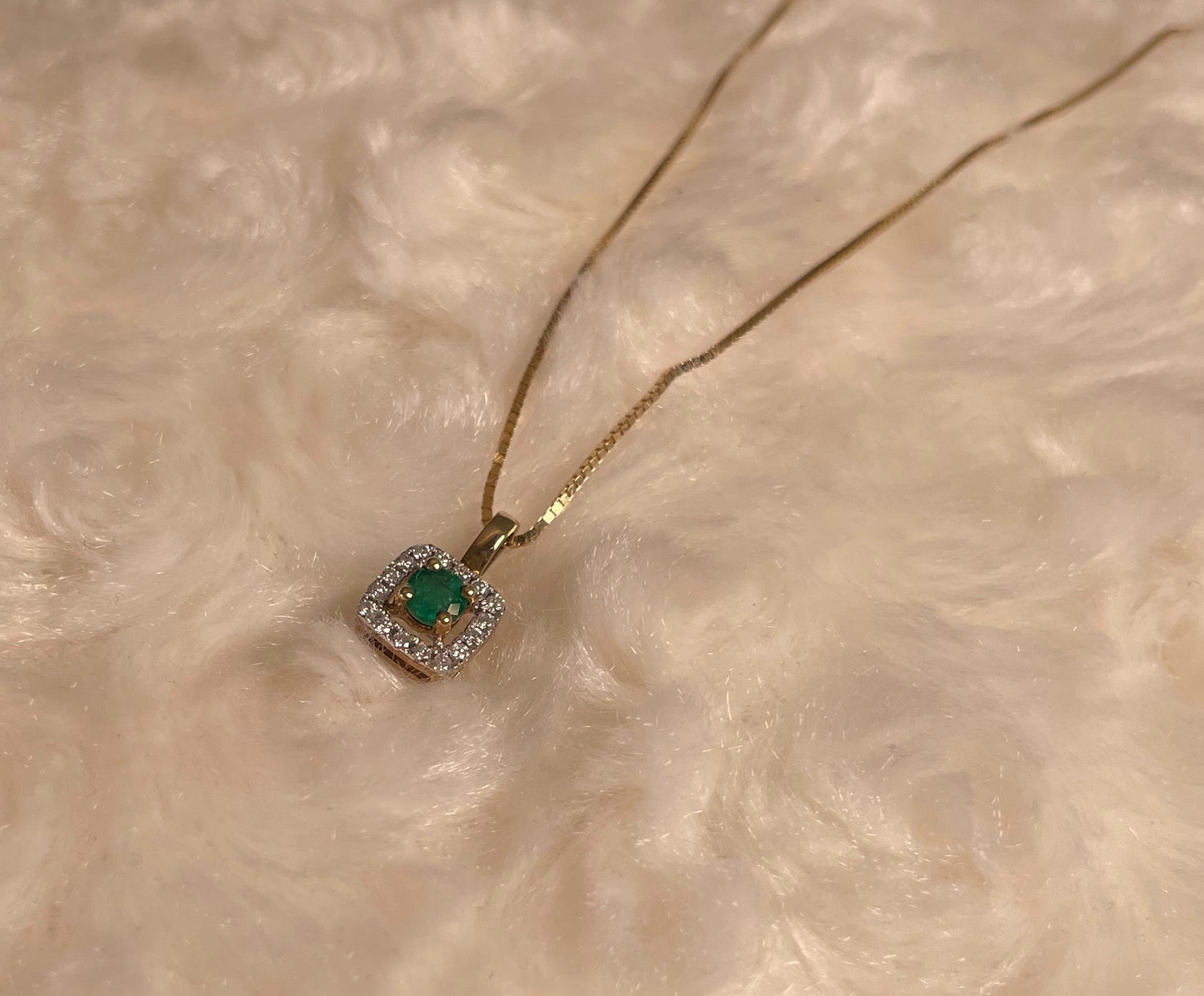 9ct Yellow Gold Emerald With Diamond Cluster Pendant Necklace