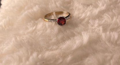 9ct Yellow Gold Garnet Set Dress Ring with Diamond chips