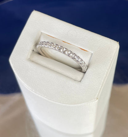 Rhodium-Plated Silver Fine Band Full Eternity Pave Setting Cubic Zirconia