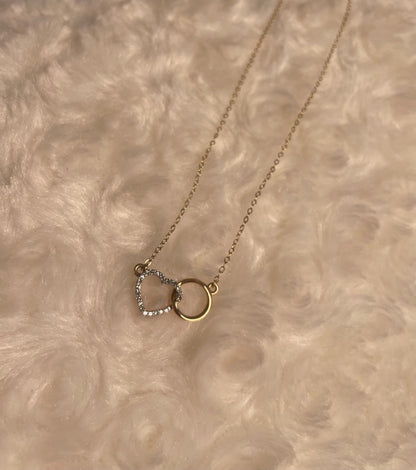 9ct Yellow Gold Diamond Set Heart with Interlocking Circle