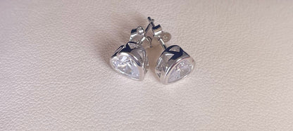 Rhodium-Plated Silver Heart Earrings With Cubic Zirconia