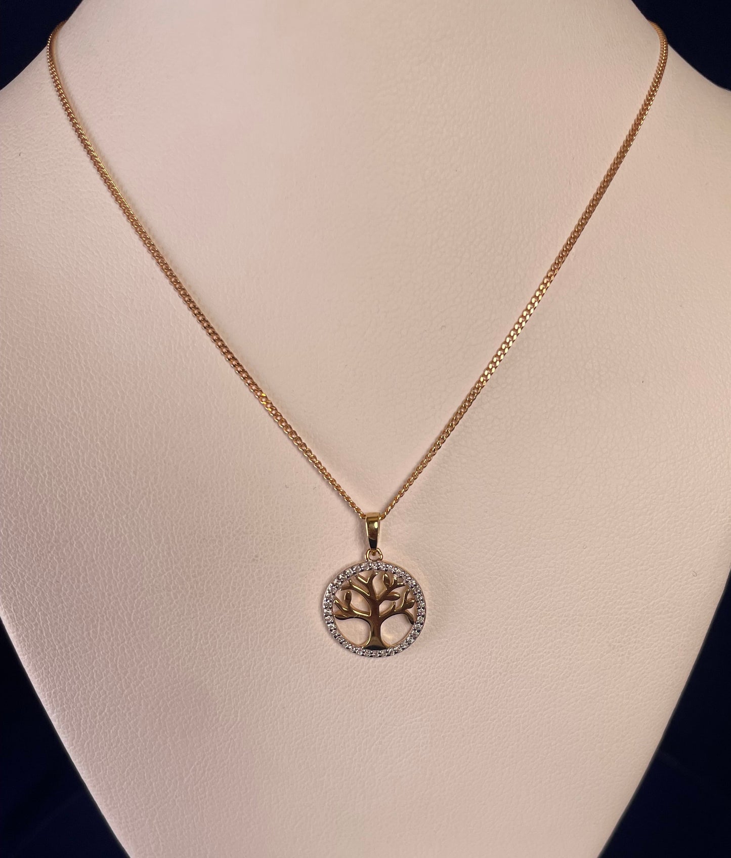 9ct Yellow Gold & Diamond Tree of Life Pendant Necklace