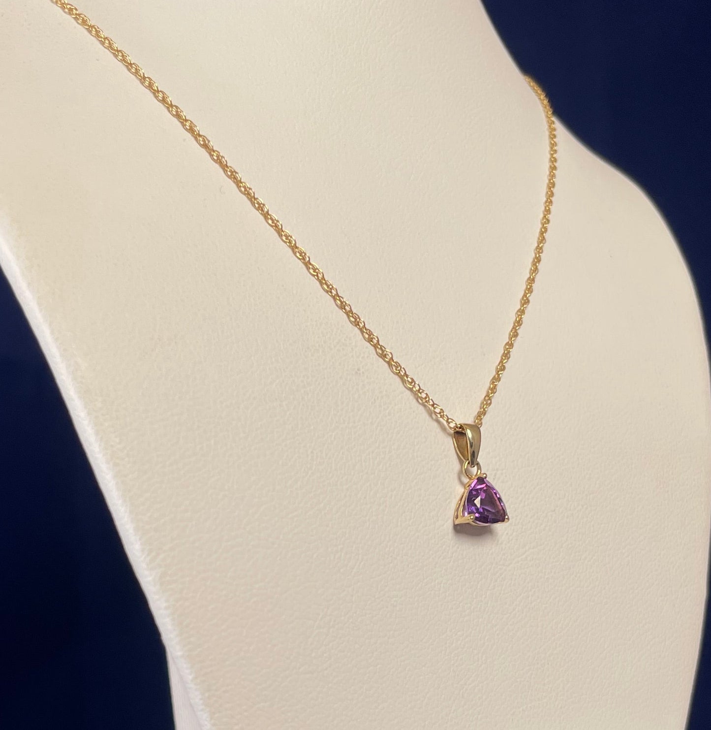 9ct Yellow Gold Amethyst Triangle Pendant Necklace