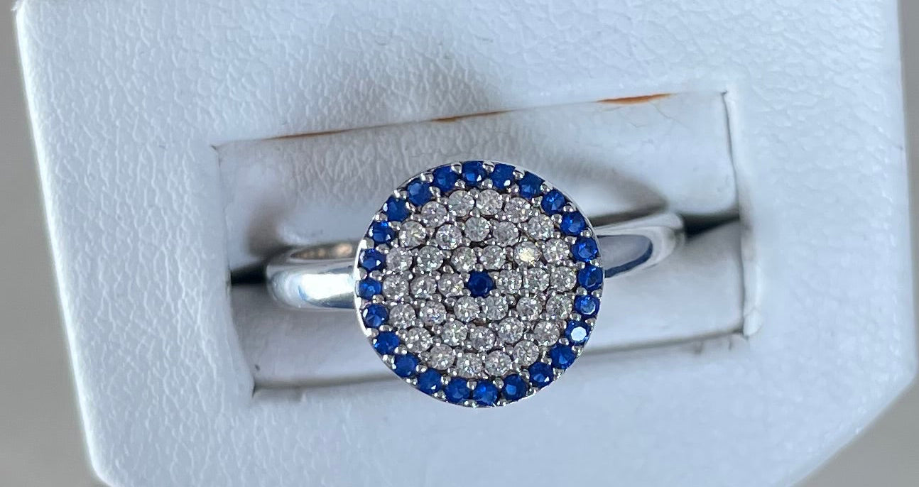 Turkish Eye with White & Blue Cubic Zirconias Ring
