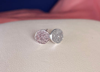 Rhodium-Plated Silver Dainty Hammered Disc Earrings
