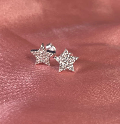 Rhodium-Plated Silver Pretty Star Earrings With Cubic Zirconia