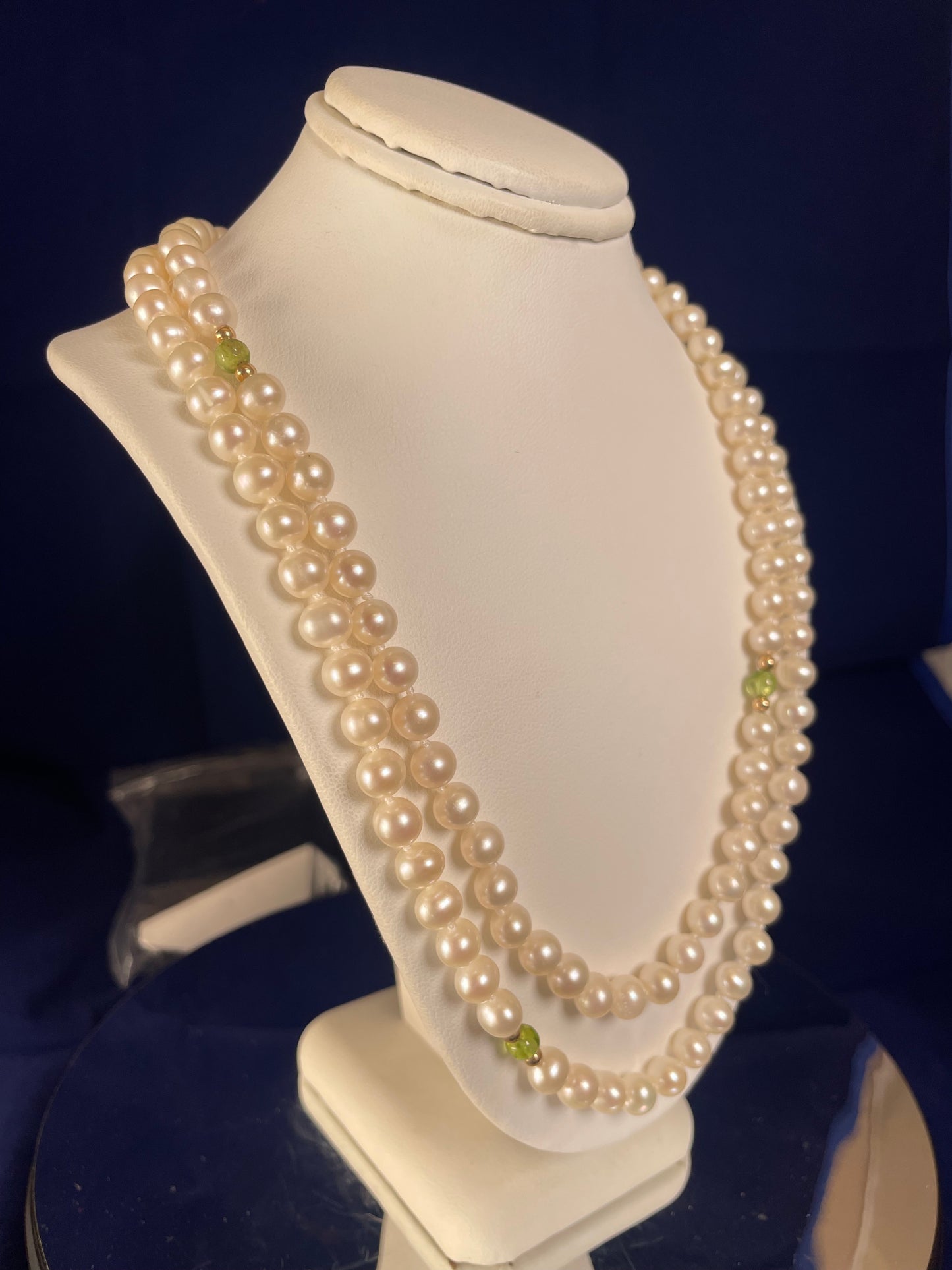 Freshwater Cultured Pearls with Peridot & Gold Beads Necklace
