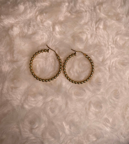 9ct Yellow Gold Beaded Hoop Earrings