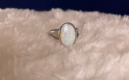 Oval Split Shoulder Ring with a Synthetic Opal