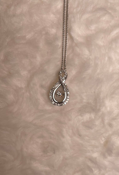 9ct White Gold Figure Eight Diamond Pendant Necklace