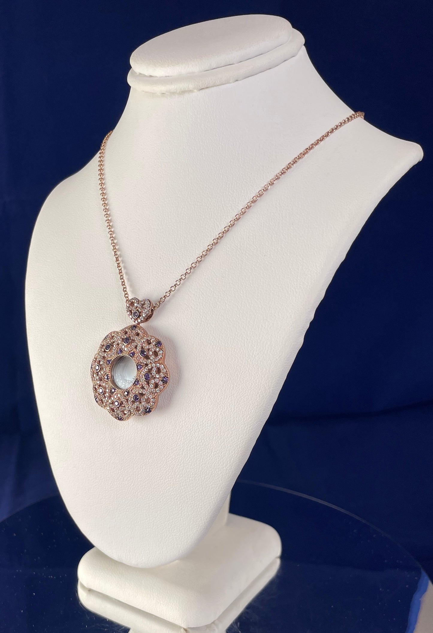 Rose Gold Plated Flower Pendant Necklace with Cubic Zirconias