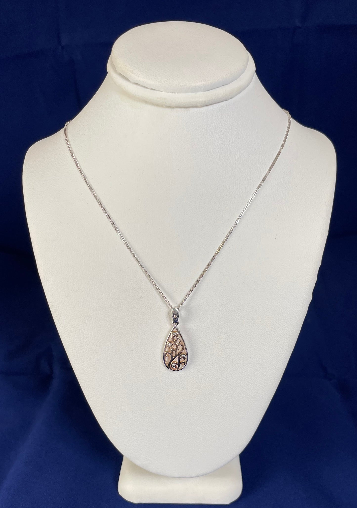 9ct White & Rose Gold Pear Shape Pendant set with Diamonds Necklace