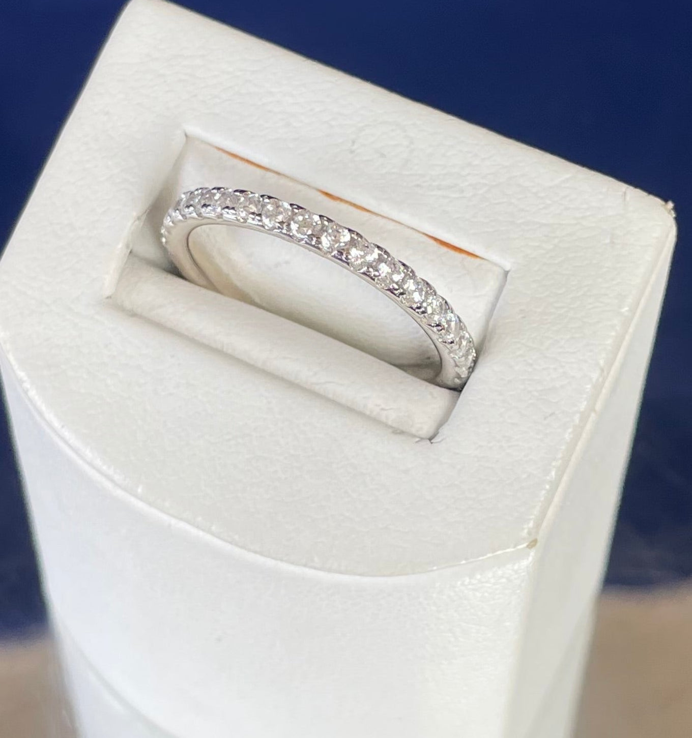 Fine Band Full Eternity Pave Setting Cubic Zirconia Rhodium Plated