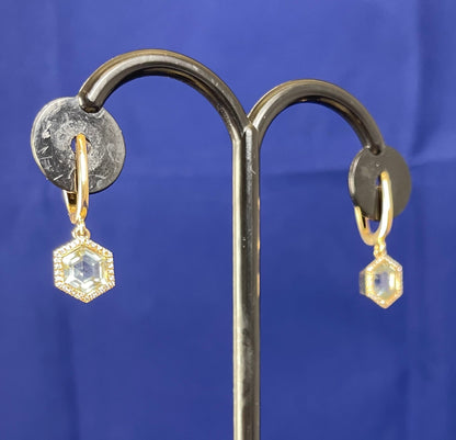 9ct Yellow Gold Green Amethyst & Diamond Set Drop Earrings