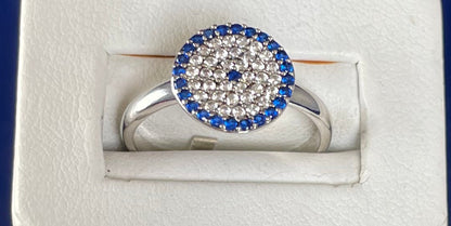 Turkish Eye with White & Blue Cubic Zirconias Ring