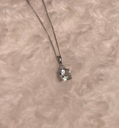 9ct White Gold Cushion Shape Aquamarine with Diamond Chips Pendant Necklace