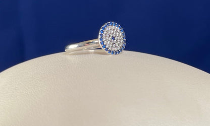 Turkish Eye with White & Blue Cubic Zirconias Ring